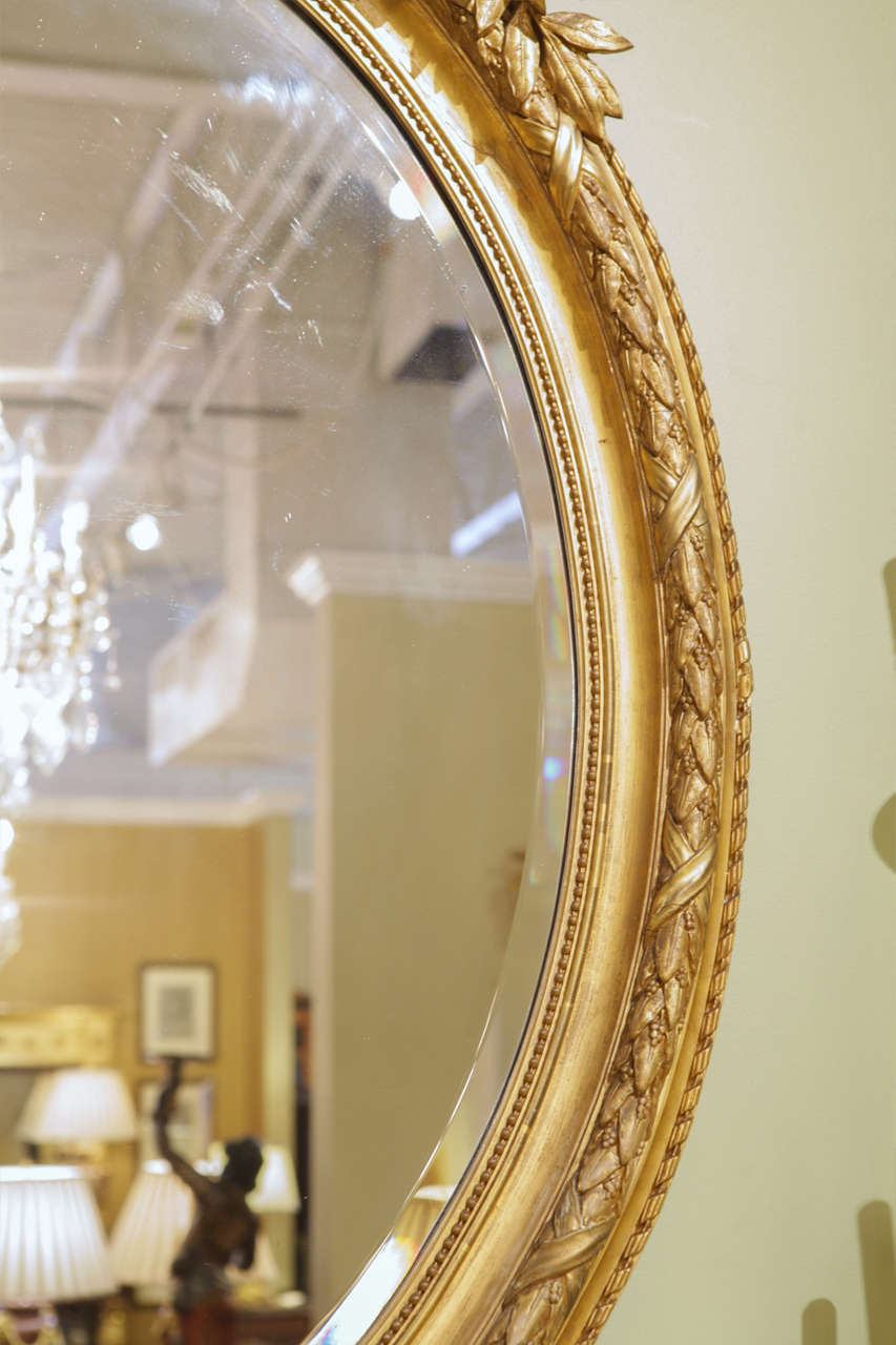 19th Century French Large Louis XVI Gilt Carved Oval Mirror 2